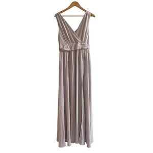 Lulus Heavenly Hues Light Grey Chiffon Maxi Dress V-Neck Formal Gown Large